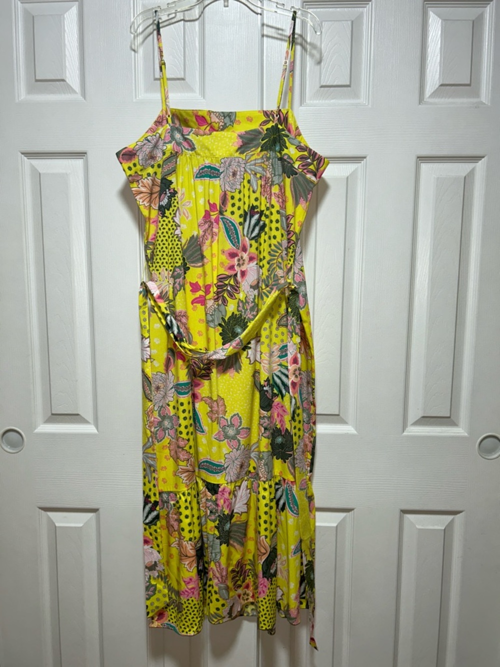 💗NWT LOFT Yellow Floral Strappy Flounce Midi Dress - Size 14 - Picture 3 of 9
